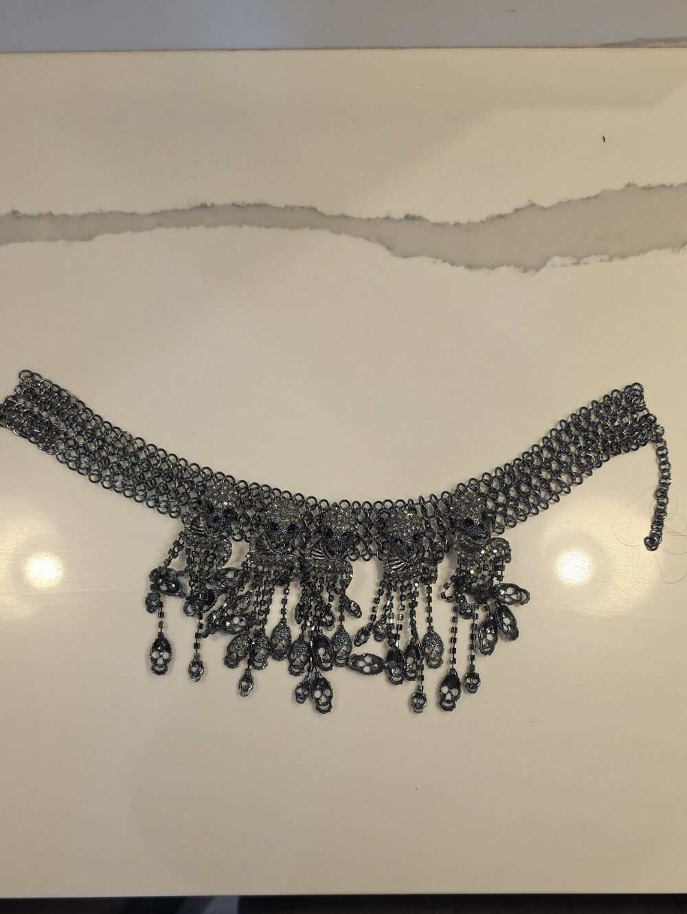 Vintage-Inspired Gunmetal Fringe Choker Necklace - Women Jewelry